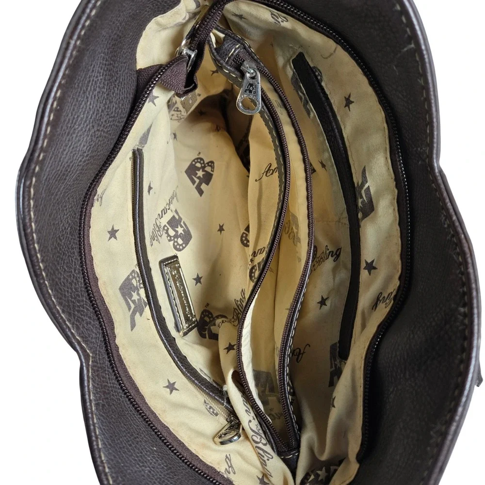 American Bling Western Cross Shoulder Bag Red Croc Embossed Rhinestone Studded - Picture 9 of 16